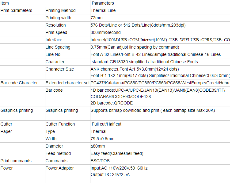  300mm/S হাই স্পিড pos 80mm প্রিন্টার থার্মাল রসিদ USB BT WIFI প্রিন্টার অটো কাটার সহ
