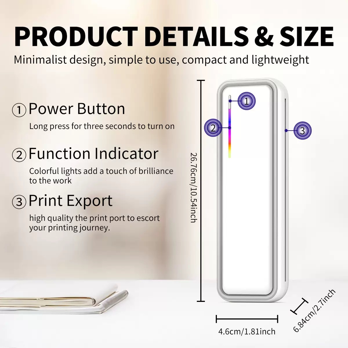 রঙিন LED সহ সেরা পোর্টেবল A4 প্রিন্টার - স্টাইলে যেকোনো জায়গায় প্রিন্ট করুন! কারখানার দাম - HOIN 3