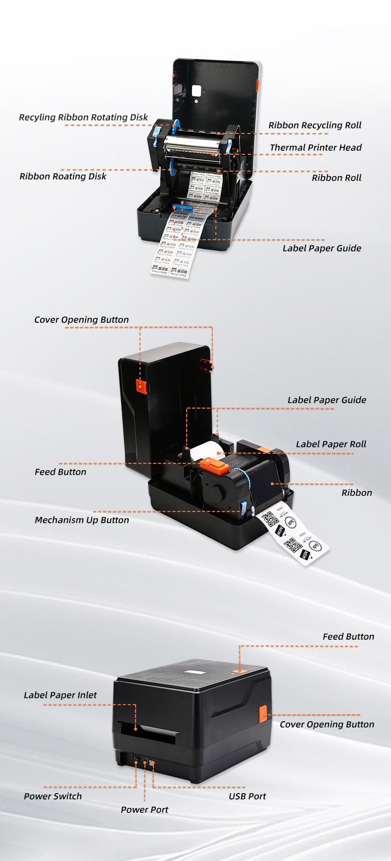 HQ490 থার্মাল ট্রান্সফার প্রিন্টারের জন্য রিবন এবং লেবেল পেপার কিভাবে ইনস্টল করবেন? 2
