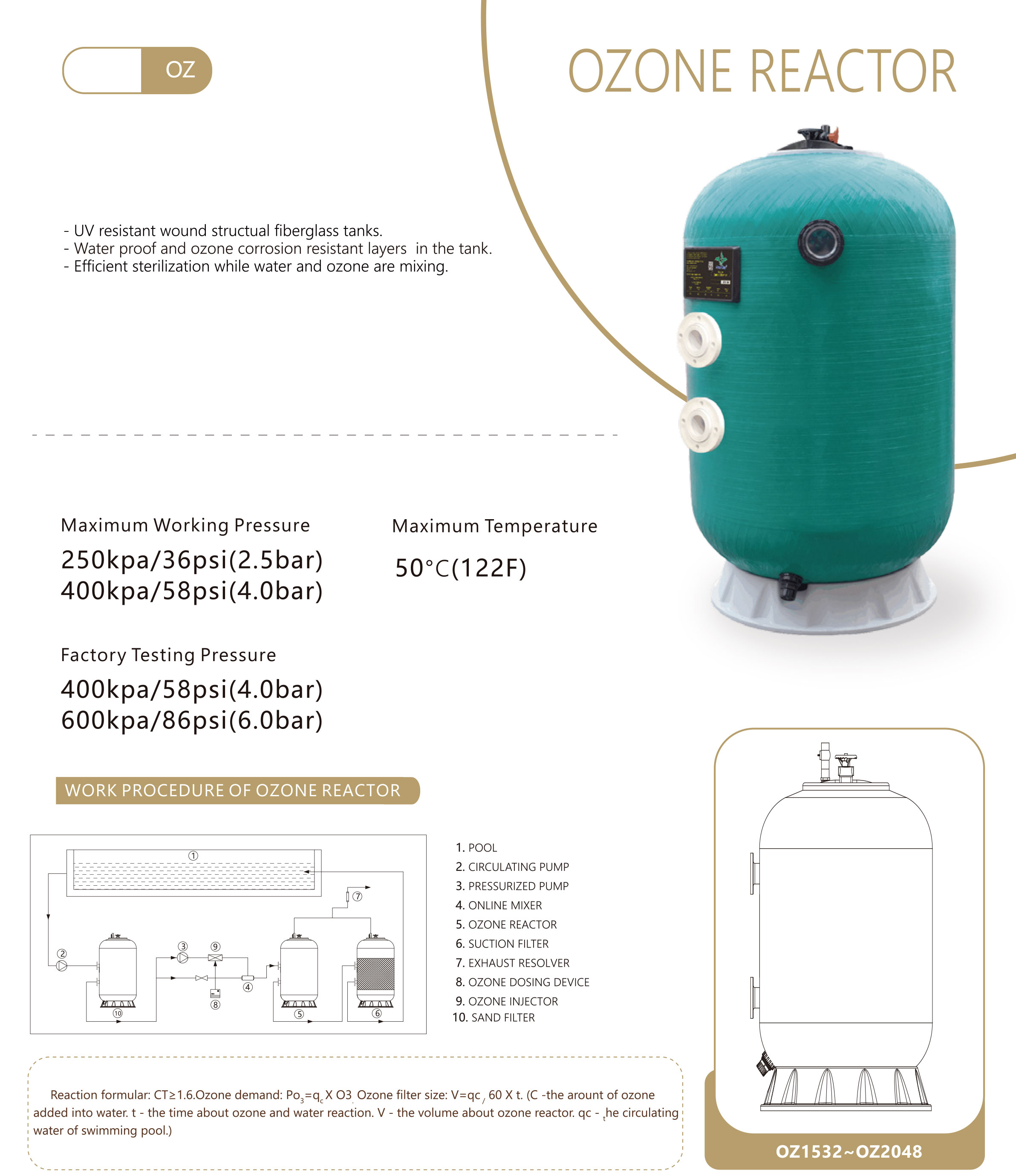 UV Resistant Ozone Reactor From 800~1400mm For Aquaculture 2