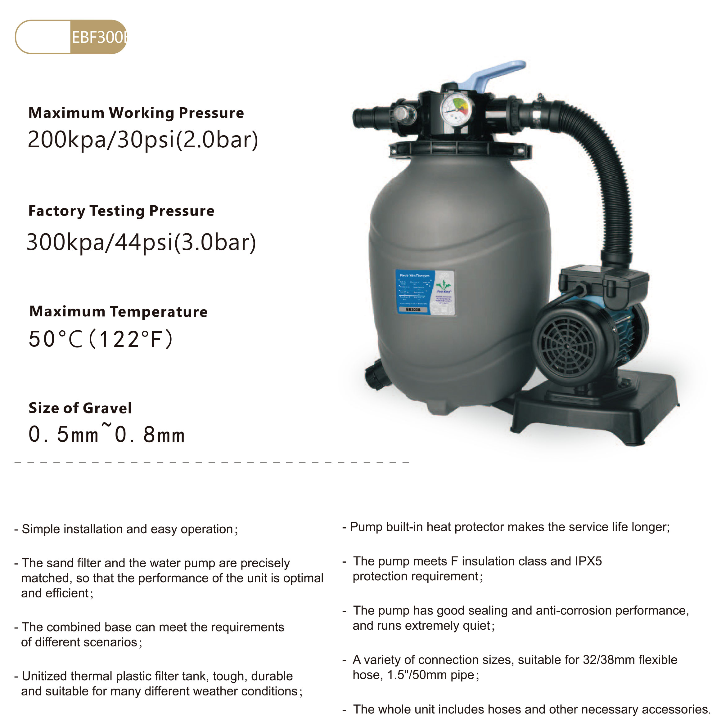 Нов дизайн 12-инчов пластмасов филтър с помпа, опростена система за надземни басейни 7