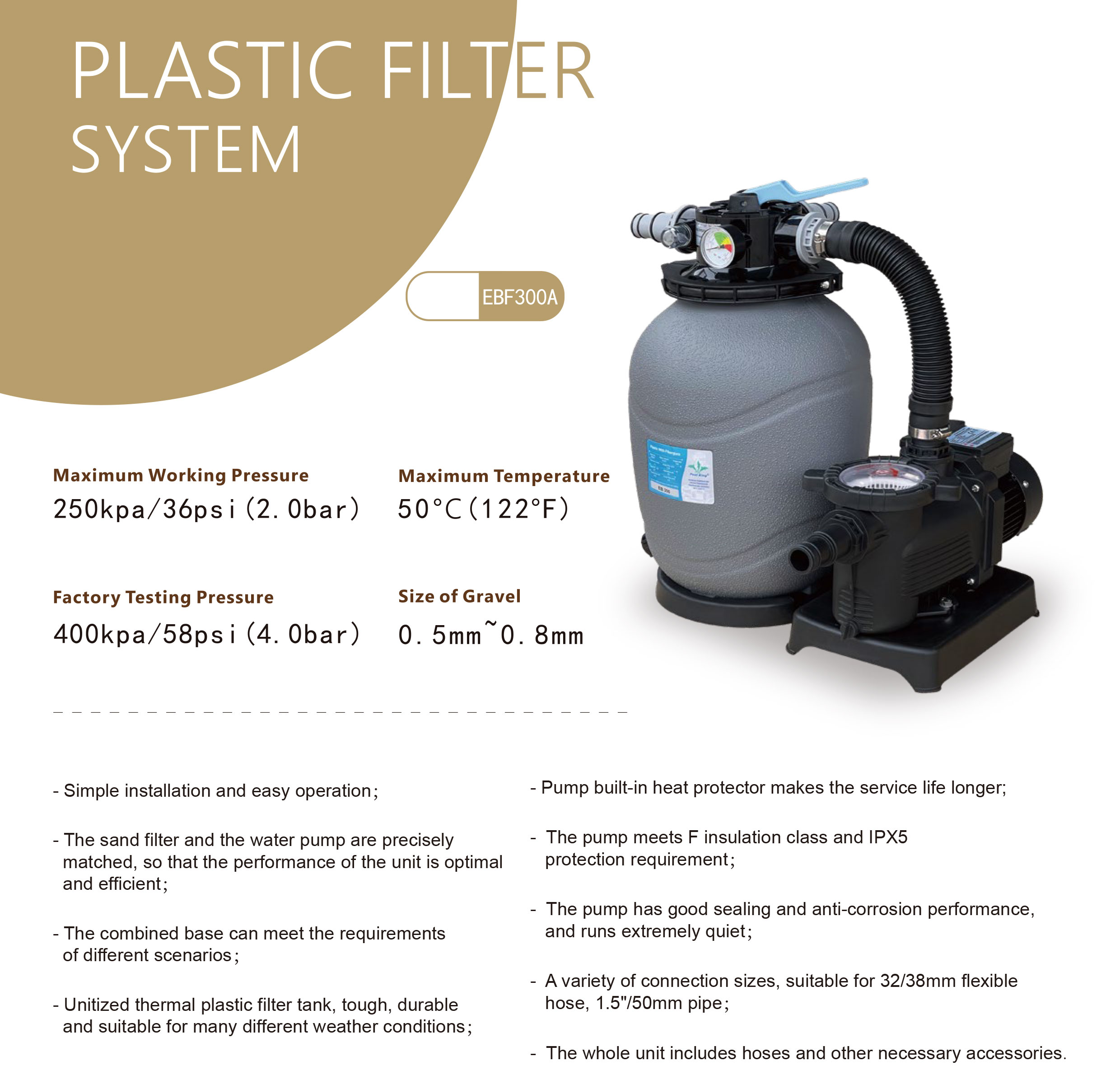 Нов дизайн 12-инчов пластмасов филтър с помпа, опростена система за надземни басейни 5