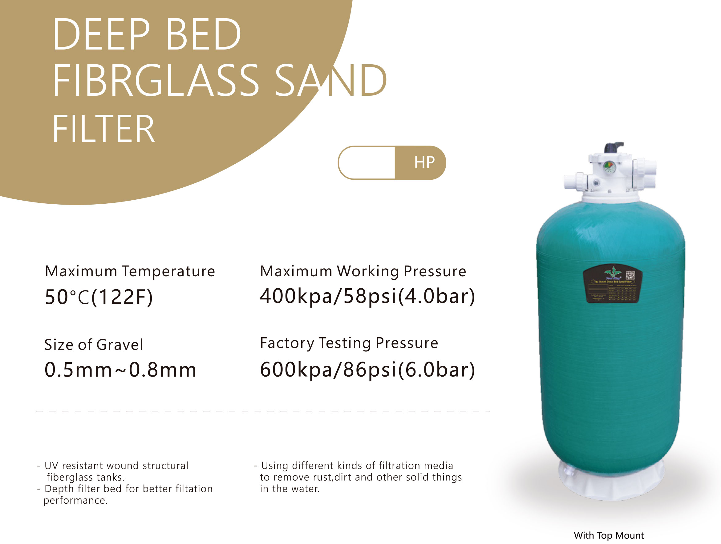 Filtre à sable en fibre de verre à montage en surface, profondeur de 400 à 900 mm, pour piscines domestiques 3