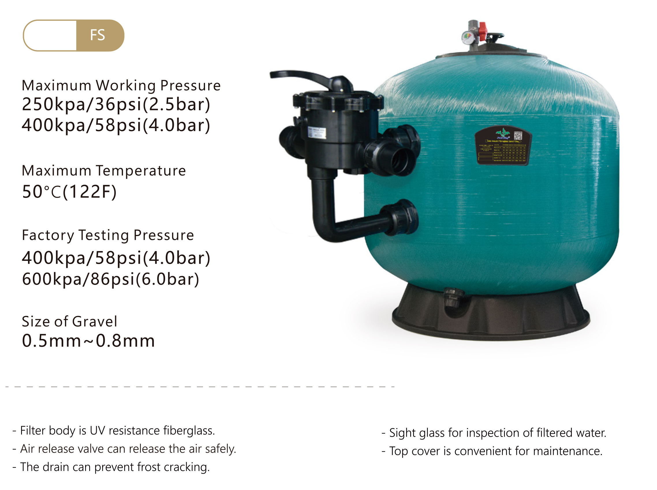 Poolking Fiberglass Sidemount Sand Filter From 450~900mm For Spa Pools 4