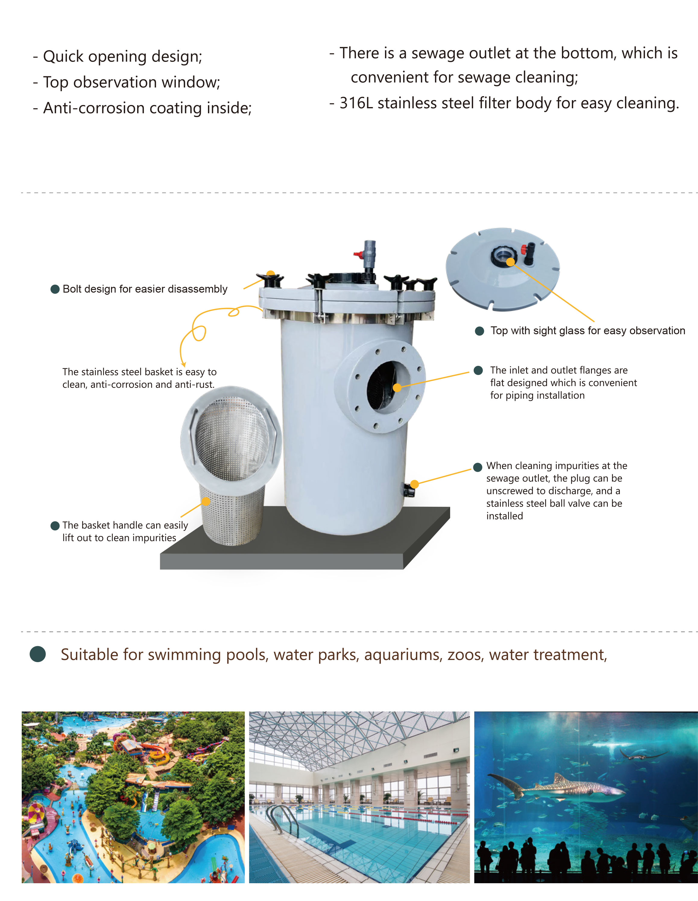 Fiberglass Prefilter With 316L Basket From 3~10 3