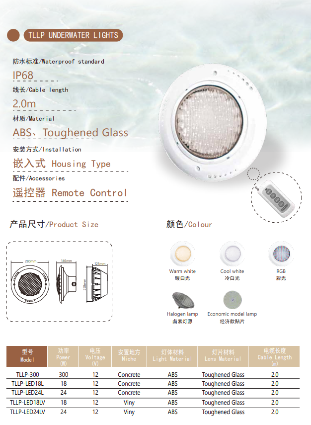 TLLP շարքի 280 մմ ABS + ամրացված ապակե պատյանով ստորջրյա լույսեր 2