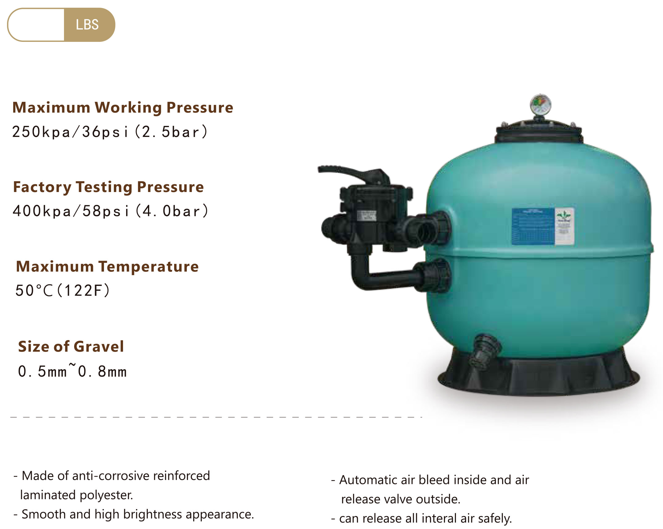 Lamineret bolttype sidemonteret sandfilter fra 450~900 mm til villapools 3