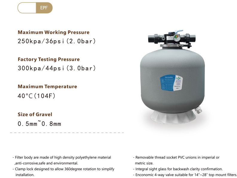 Plastic Topmount Sand Filter With 4 Way Valve From 350~700mm For Spa Pools 2