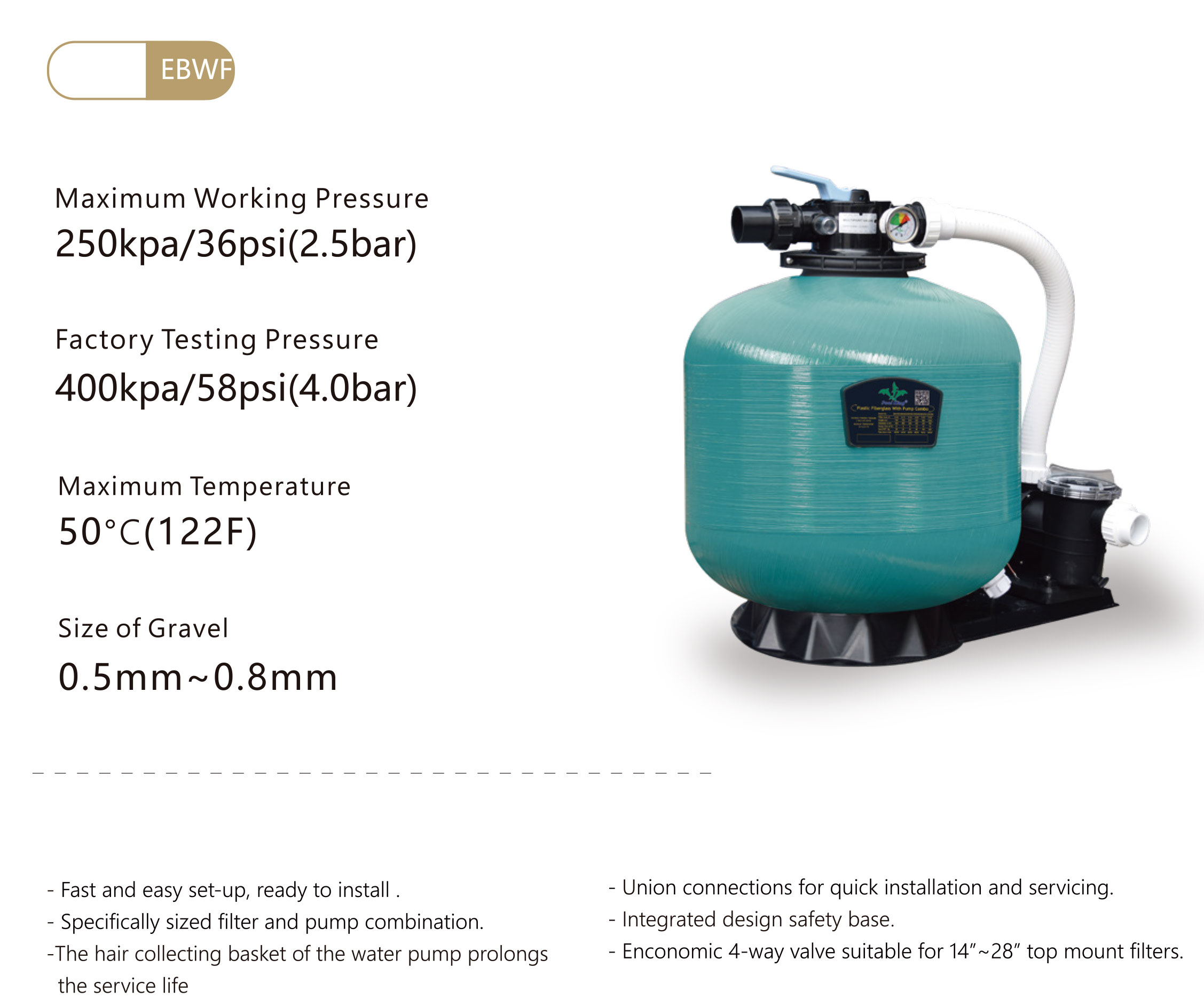 Fiberglass With Plastic Filter With Pump System With 4 Way Valve From 350~700mm 2