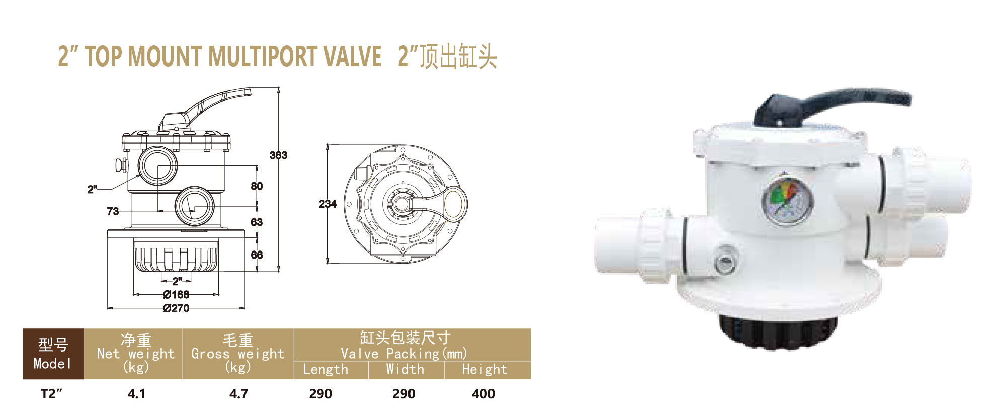 2 Bolt Type Topmount 6-way Valve For Topmount Fiberglass Filters 2