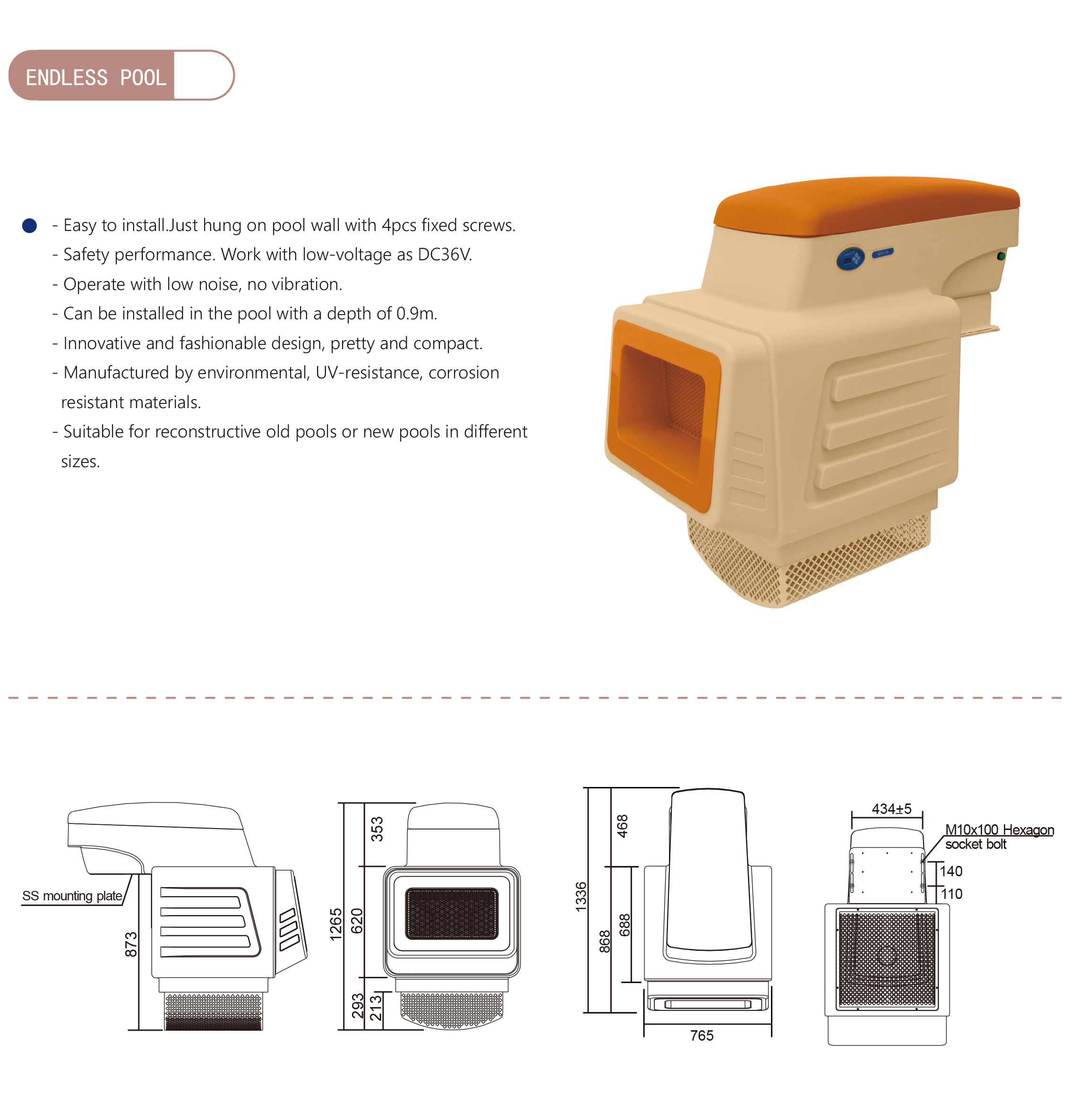 Nyt design 2KW/2,5KW endeløst poolsystem til små familiepools 2