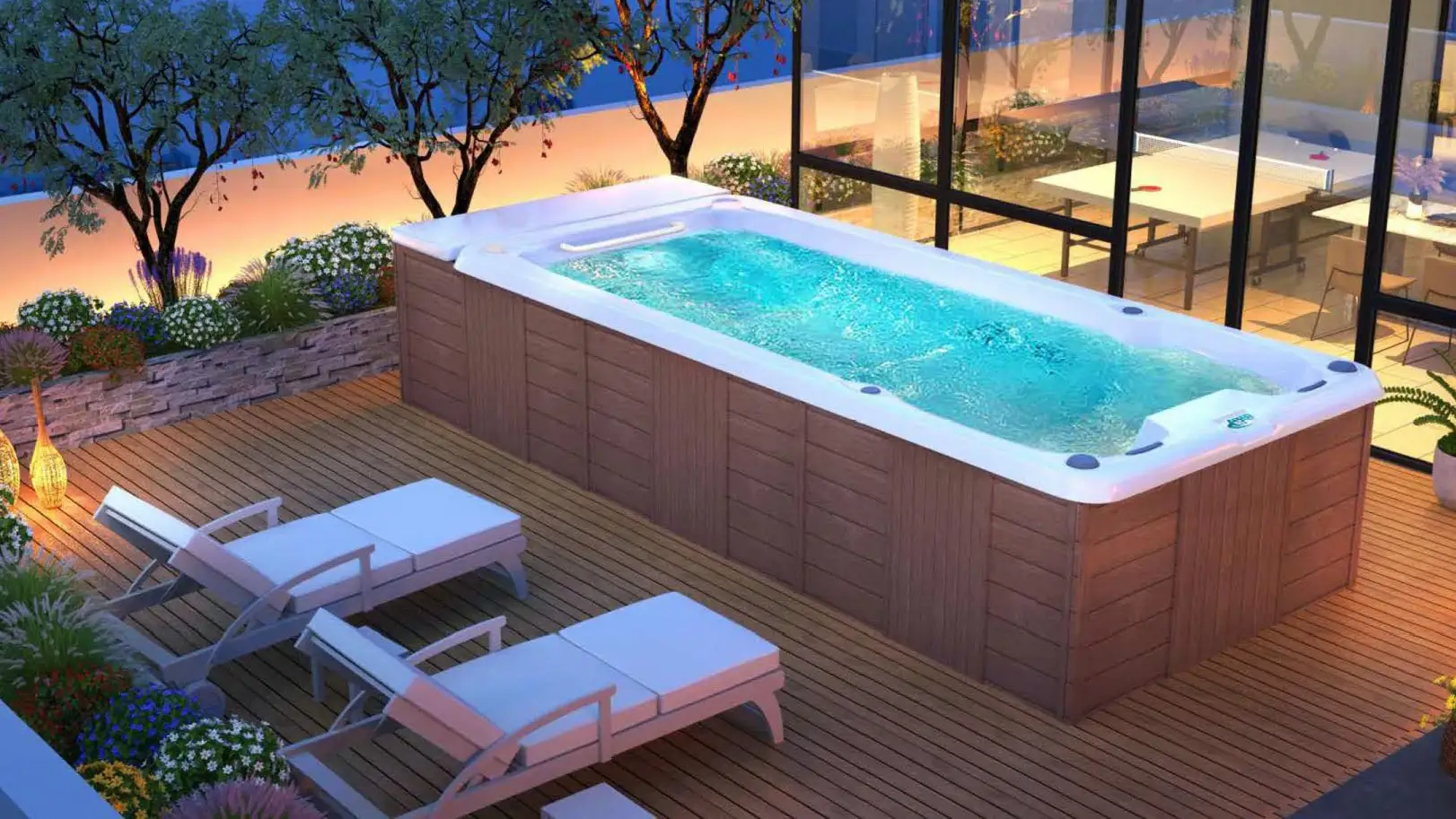 Piscina infinita di tipo compatto con capacità d'acqua di 8 tonnellate 1