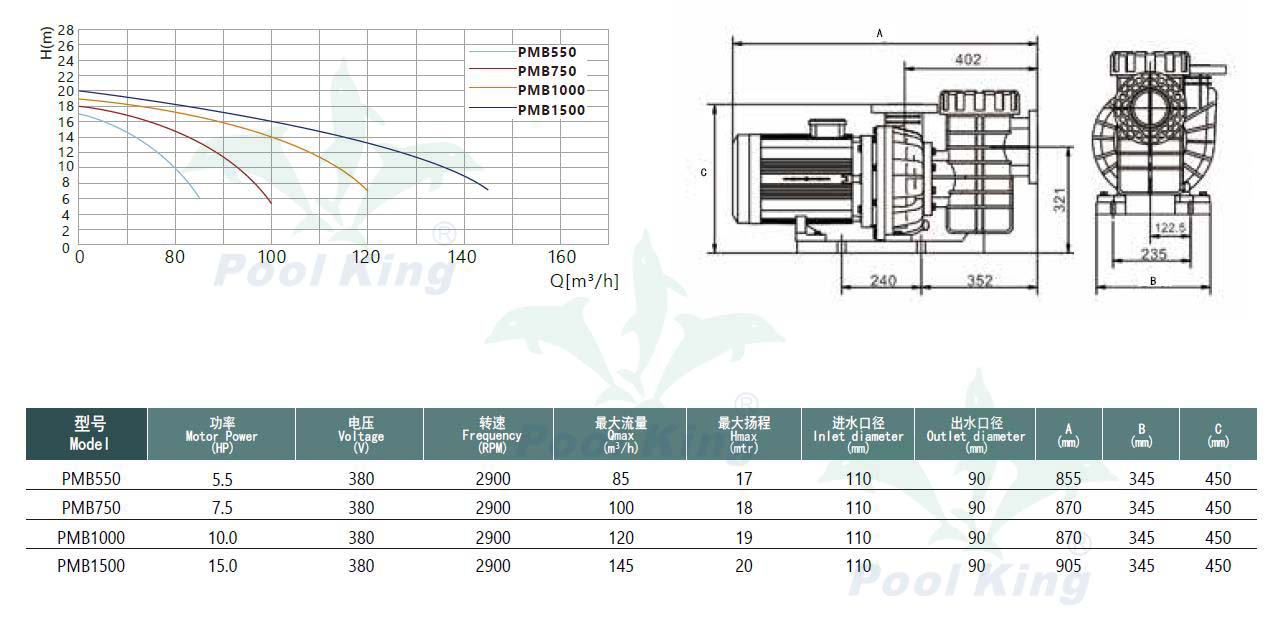 Poolking tarafından üretilen PLB ticari su pompası 1