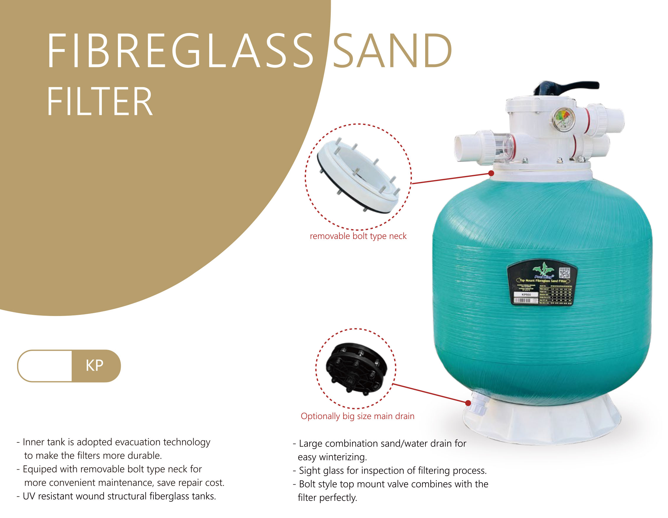 Poolking Glasfiber Toppmonterat Sandfilter Från 400~1400mm För Villa Pools 2