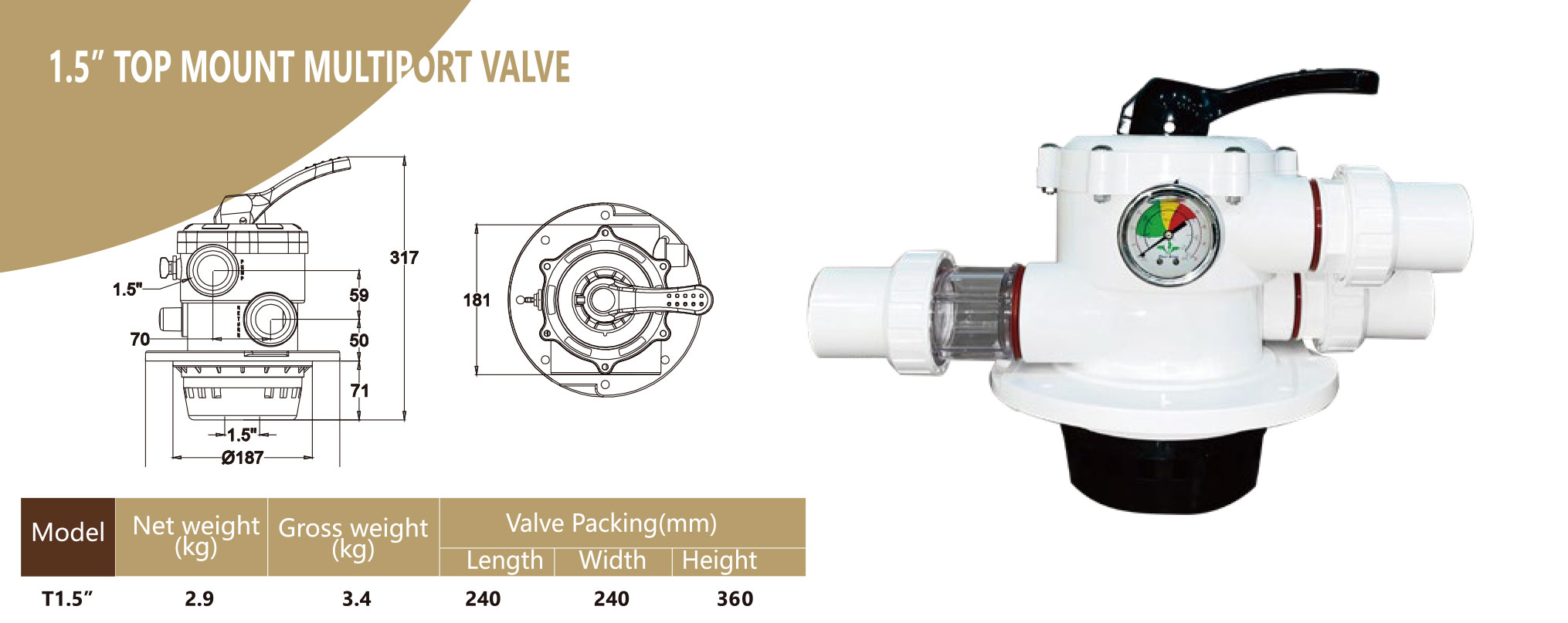 1.5 Bolt Type Topmount 6-way Valve For Topmount Fiberglass Filters 2