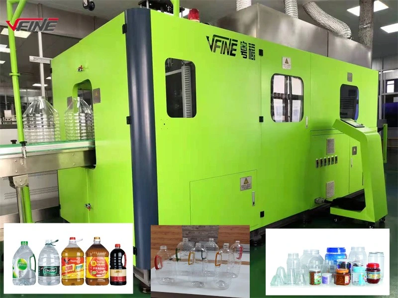 VFINE – Blasformmaschine für 5-Liter-PET-Flaschen, Wasser- und Ölbehälter aus Kunststoff. Lineare, automatische Formgebungsmaschine. Preisgünstig ab Werk erhältlich. Geeignet für 5, 10, 15, 20 und 5 Gallonen (ca. 10, 15, 20 Liter). 1