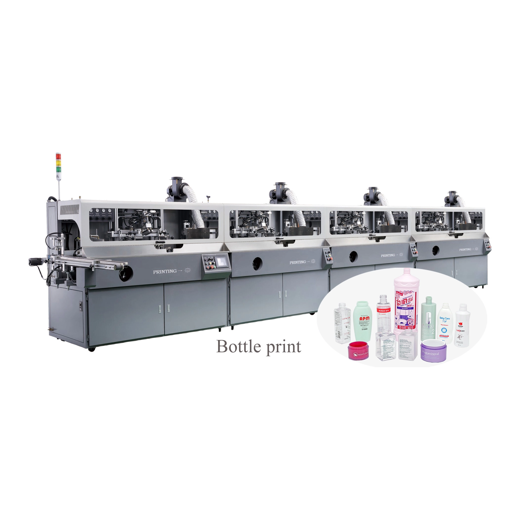APM PRINT - S102 4 color fully automatic cylinder round oval square PP PET plastic cosmetic water bottles uv silk screen printer for sale Auto Screen Printer 1