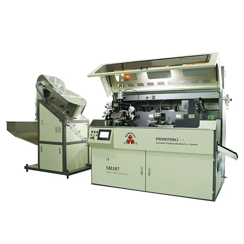 APM PRINT - SH107 automatic 1 color hot stamping and UV varnish coating on plastic product Screen Print + Hot Stamp 1