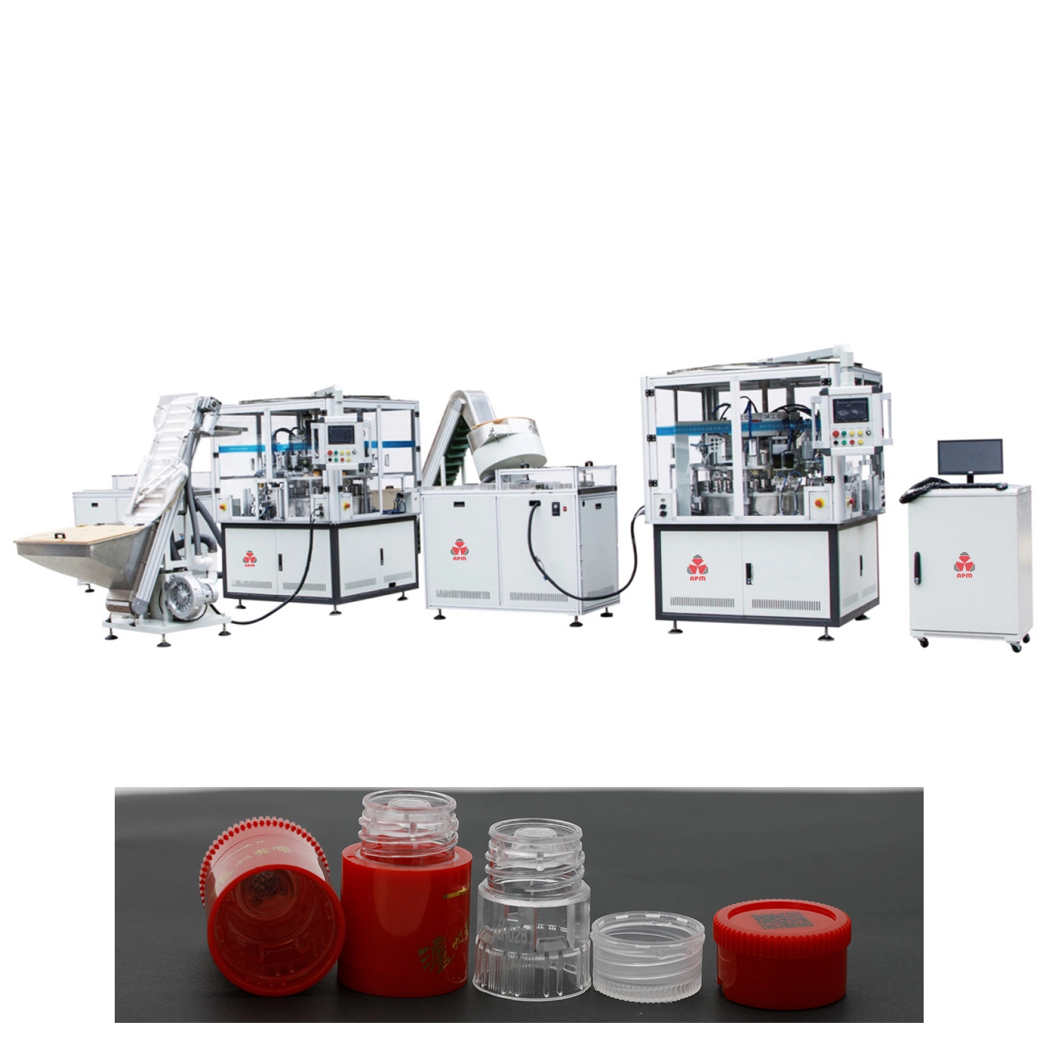 Fully automatic multi-component  bottle cap assembly machine for movable water cup lid, pump head, etc. 1