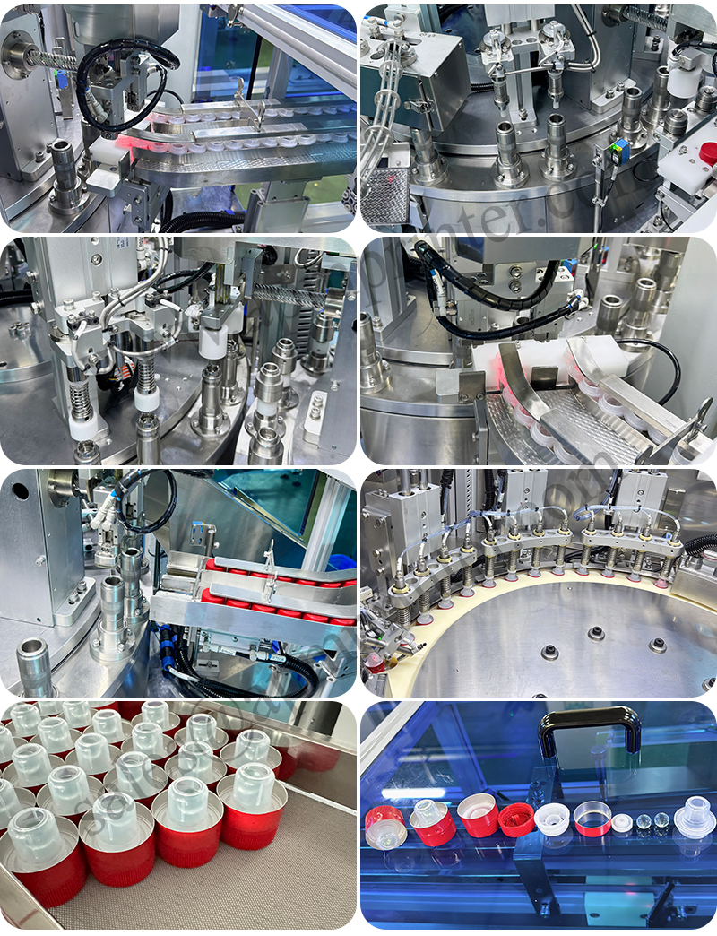 Folslein automatyske multi-komponint fleskedop-assemblagemasine foar beweechbere wetterbekerdeksel, pompkop, ensfh. 7
