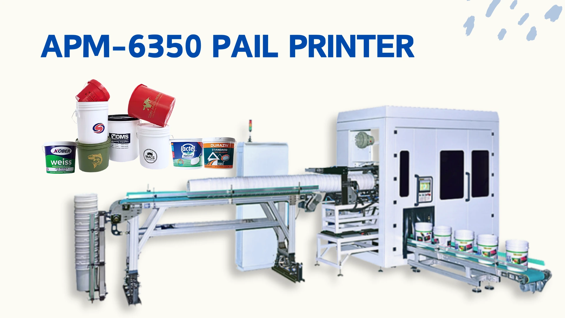 APM-6350 pail printer automatic offset printing machine for cylindrical plastic bucket with auto feeding system 1