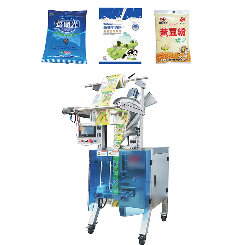 Màquina d'envasat de llet de soja en pols amb cargol inclinat i segellat posterior automàtic, midó de blat de moro, farina, sucre glaç, pols per a nadons 1