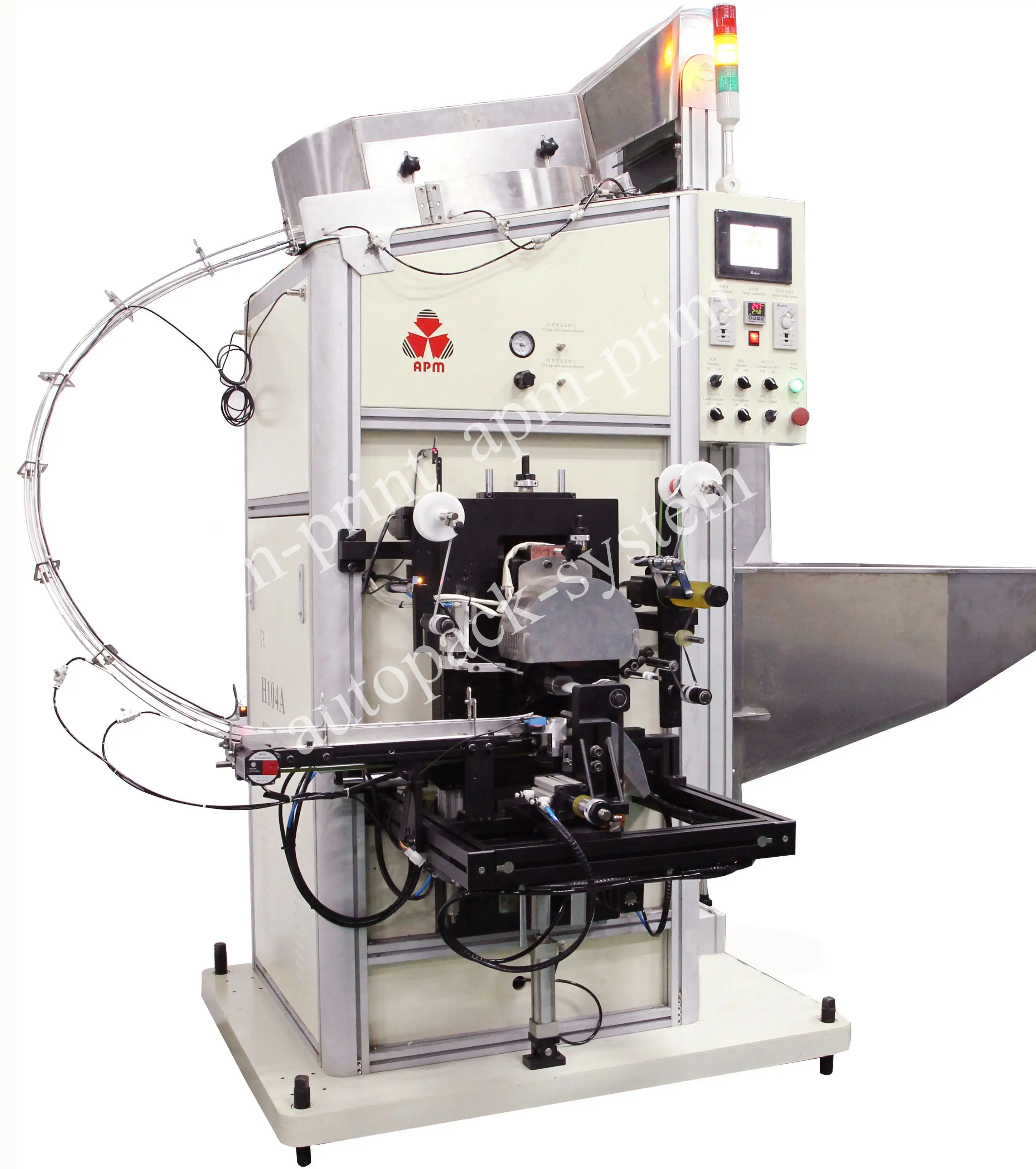 APM PRINT - Magna tal-Ittimbrar bis-Sħun b'Għatu Irregolari għal Fliexken tal-Plastik, tappijiet, tubi Magna tal-ittimbrar bis-sħana awtomatika 1