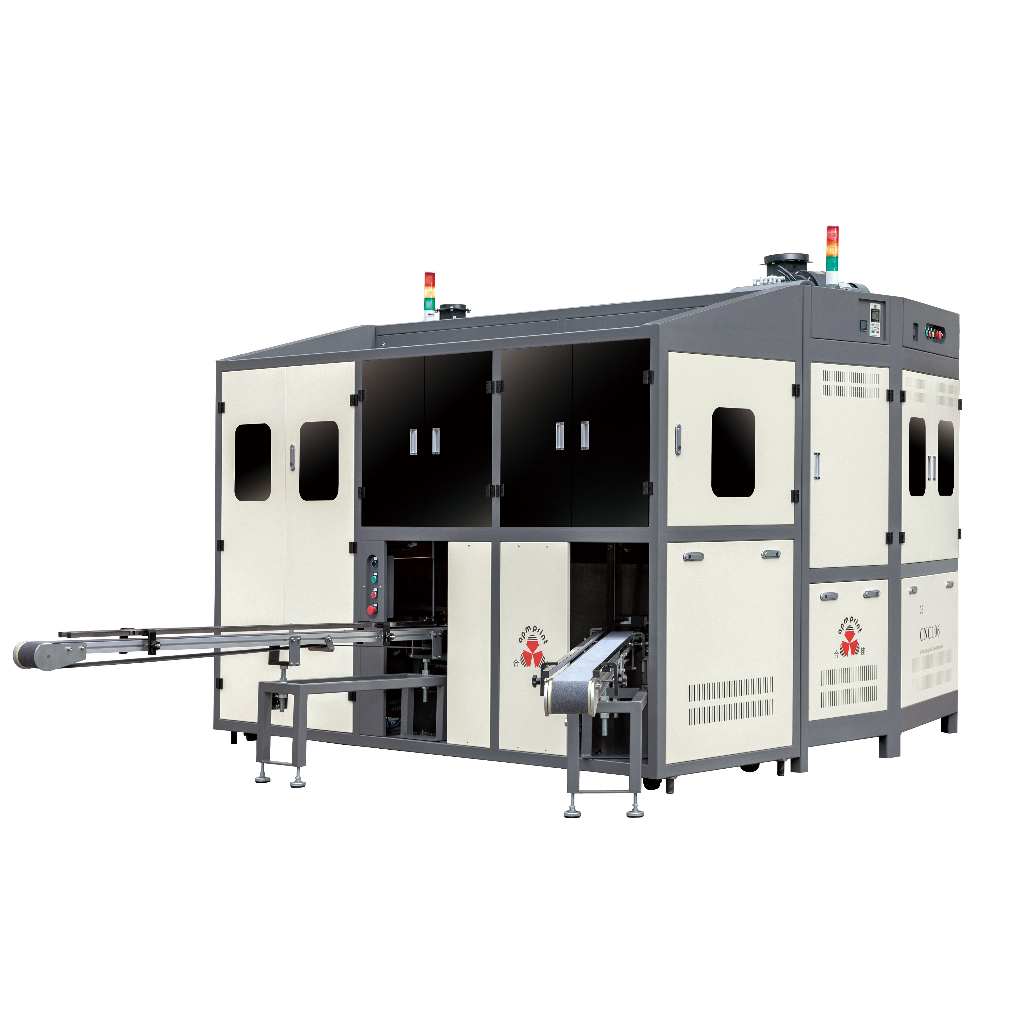 APM PRINT - CNC106 automatic multi-color glass plastic metal bottle logo Silk screen printing and hot foil stamping carousel machine Auto Screen Printer 1