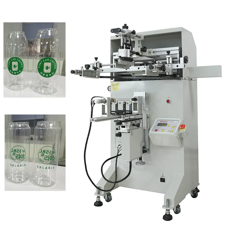 APM PRINT-S350FRO plast-/klaaspudelite siiditrüki masin ümmarguste, lamedate ovaalsete anumate kaunistamiseks 1