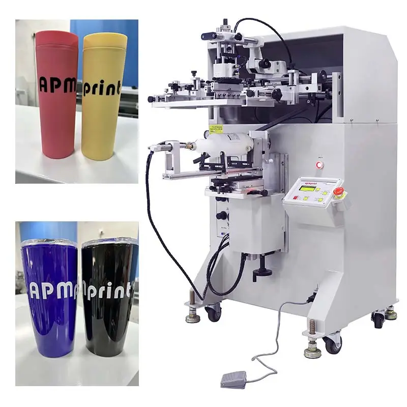 APM PRINT-S350FRO Semi-auto screen printing machine for plastic cylindrical bottle cup 1
