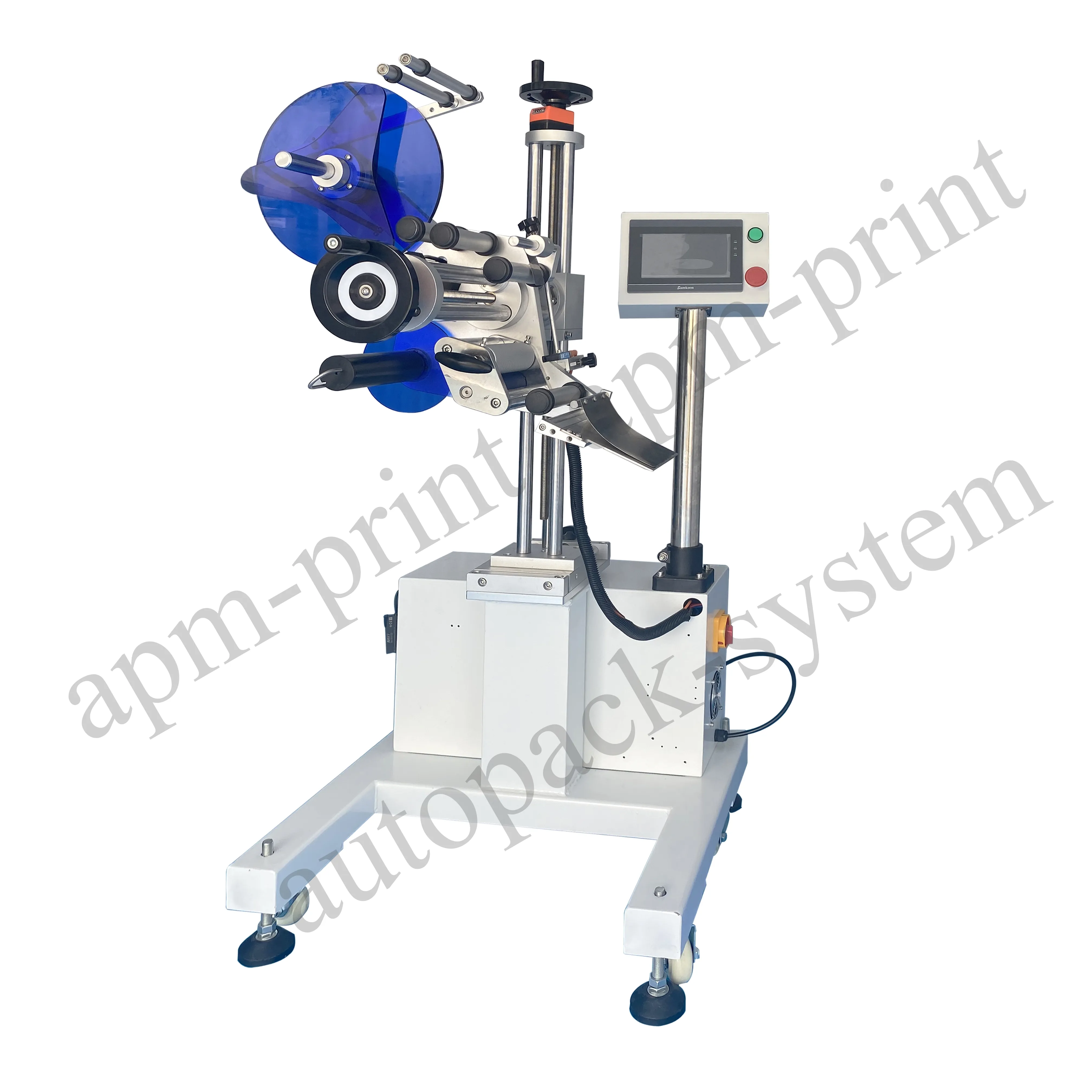 APM PRINT - APM-L300, mașină automată de etichetat cu plan plan, pentru ambalaje termocontractabile, cu aplicator de etichete 1