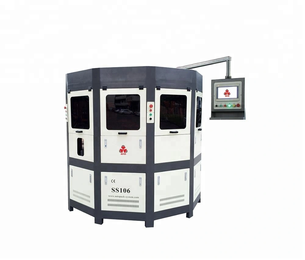 APM PRINT - SS106 Plc Control automatic Screen Printing machinery for small bottle, tube, jar and so on, fixture with servo driven Screen Print + Hot Stamp 1