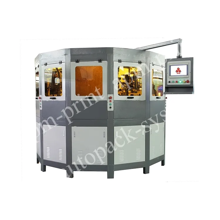 APM PRINT - Máquina de serigrafía automática multicolor para botellas de vidrio, redondas, ovaladas y cuadradas, de plástico y vidrio, impresora de serigrafía automática. 1