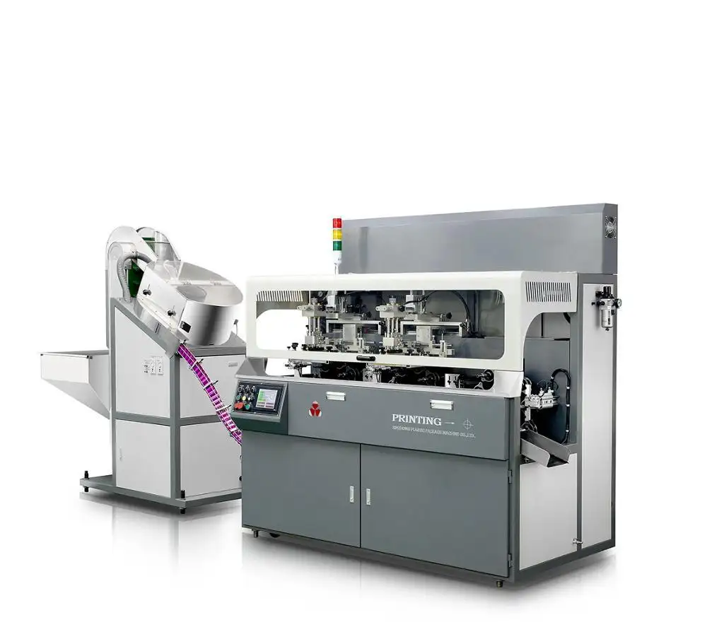 APM PRINT - SH107 automatický 2barevný UV tisk + 1barevný horký tiskový stroj na víčka/víčka/tuby Sítotisk + horký tisk 1