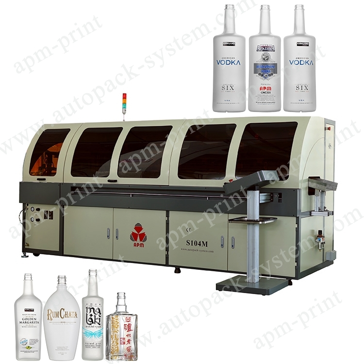 APM PRINT - Automatic 3 color glass wine bottle screen printing machine with LED-UV drying system Auto Screen Printer 1