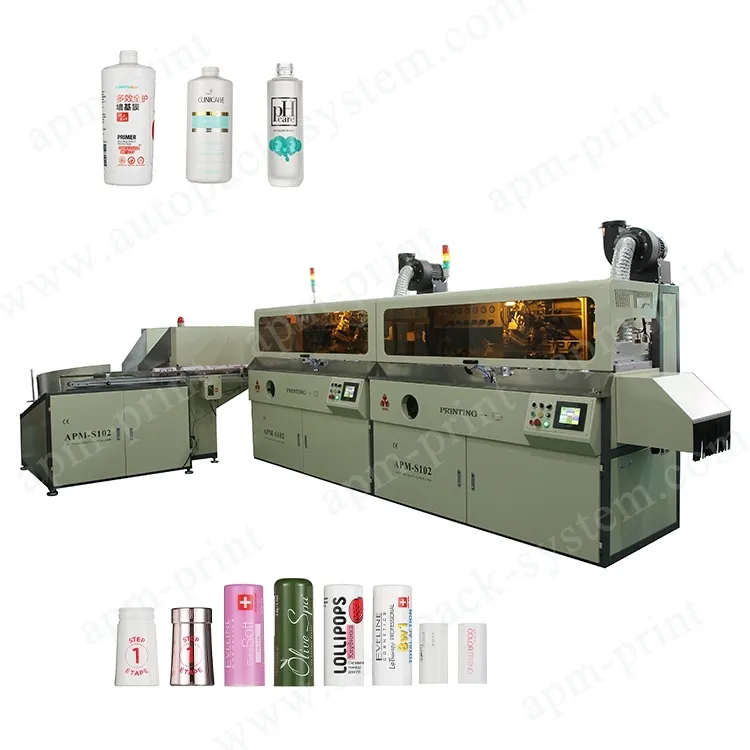 APM PRINT - Automatyske twakleurige silinderskermprinter Printmasine foar plestik flessen Automatyske skermprinter 1