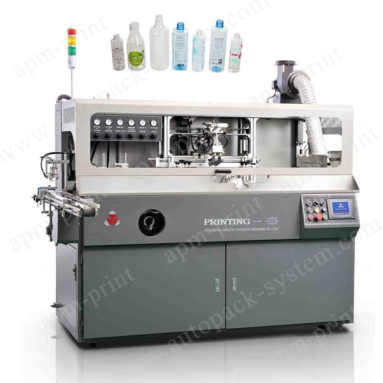 APM PRINT - Bug-os nga Awtomatikong Silk Screen Printing Machine Uban sa UV curing system Para sa mga plastik nga Botelya Auto Screen Printer 1