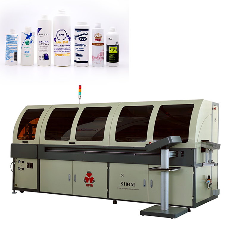 APMPRINT-S104M Automatyske mearkleurige skermprinter foar it printsjen fan plestik glês metalen bekers flessen 2