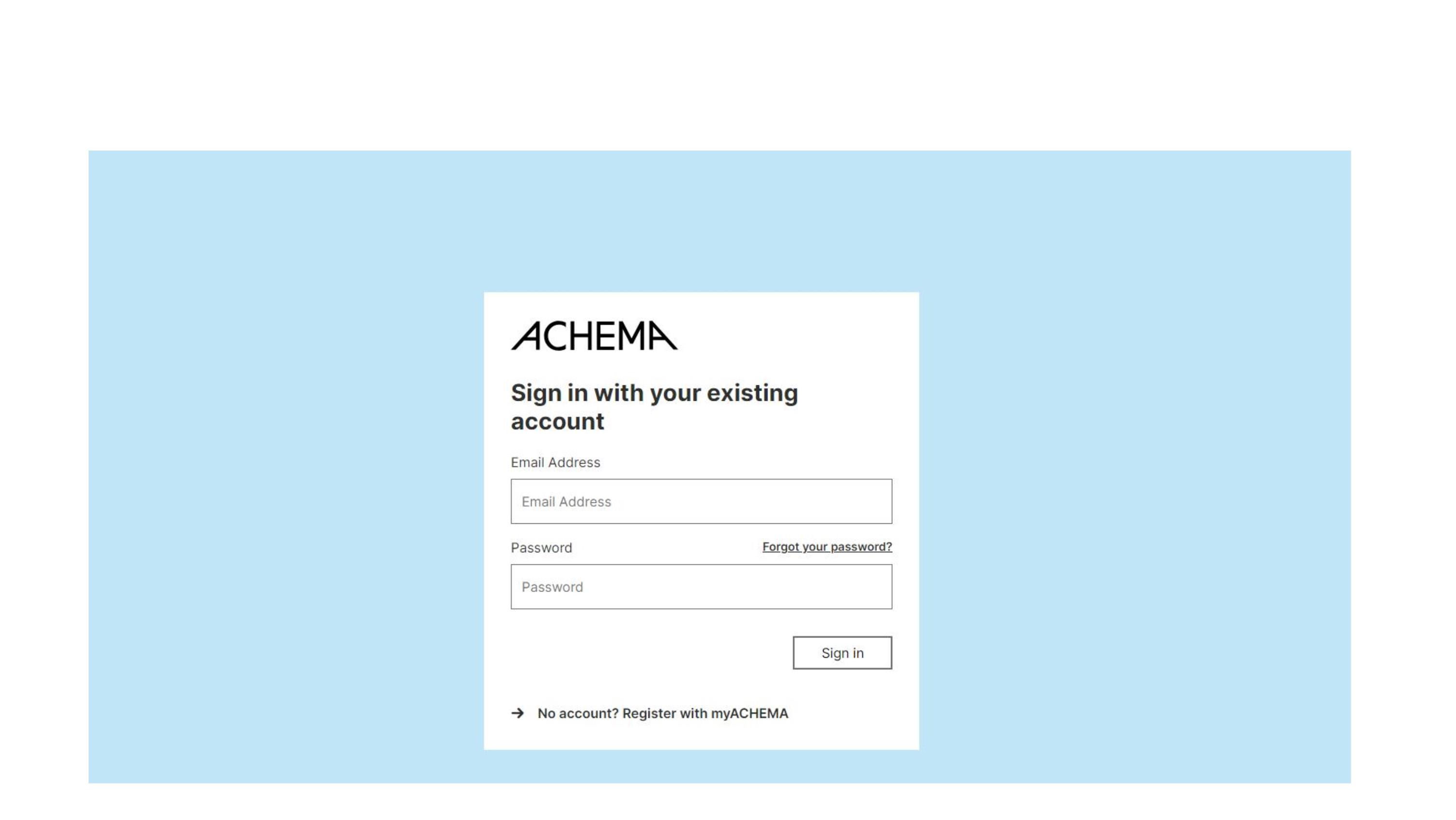  Syötä tilisi ja salasanasi kirjautuaksesi Achemaan
