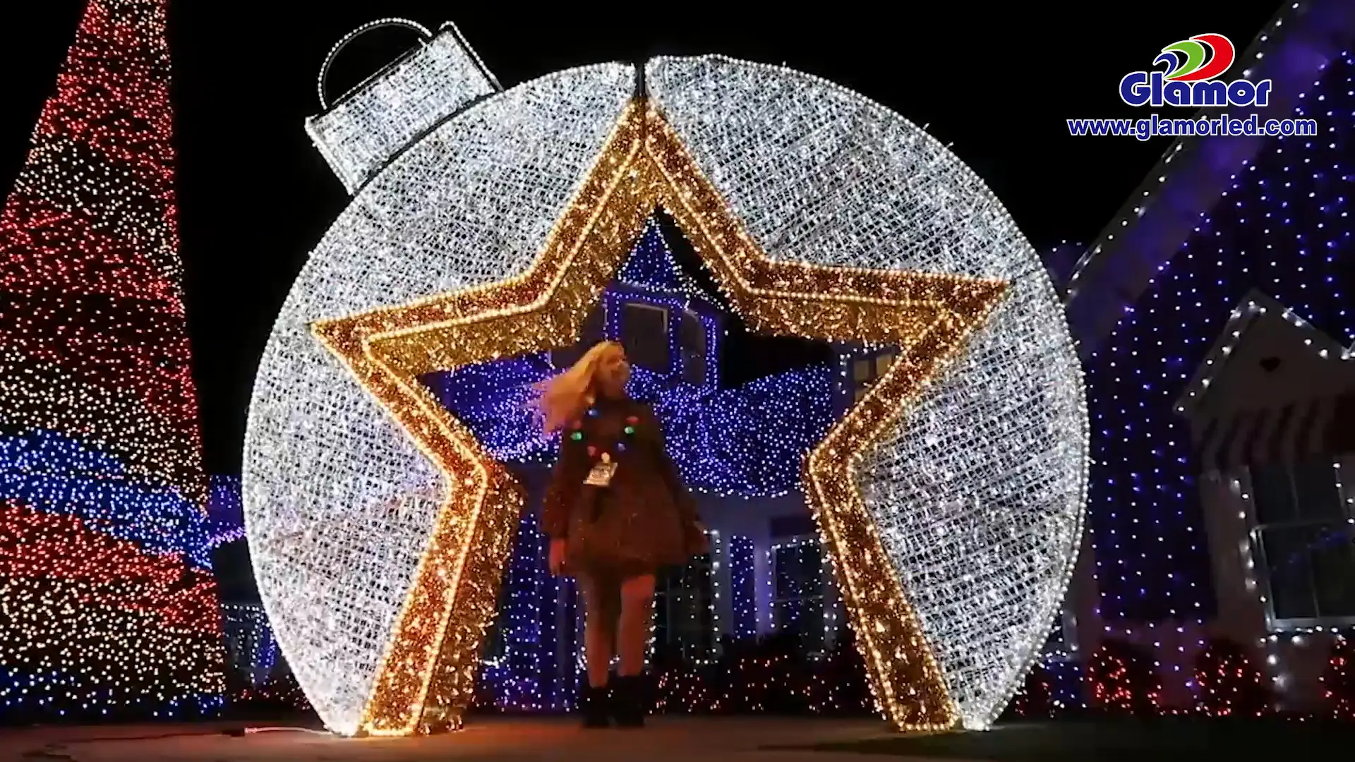 3D Outdoor LED Chrëschtluucht Motiv Dekoratioun Case Hiersteller Glamour 1