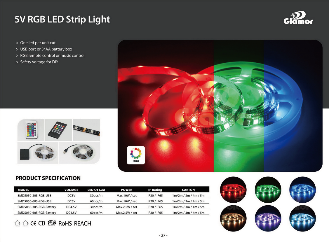 China၊ 5V USB သို့မဟုတ် 3*AA ဘက်ထရီသေတ္တာမှ DIY ထုတ်လုပ်သူများအတွက် 5050 RGB LED အကွက်| ကြီးကျယ်ခန်းနားသည်။ 8