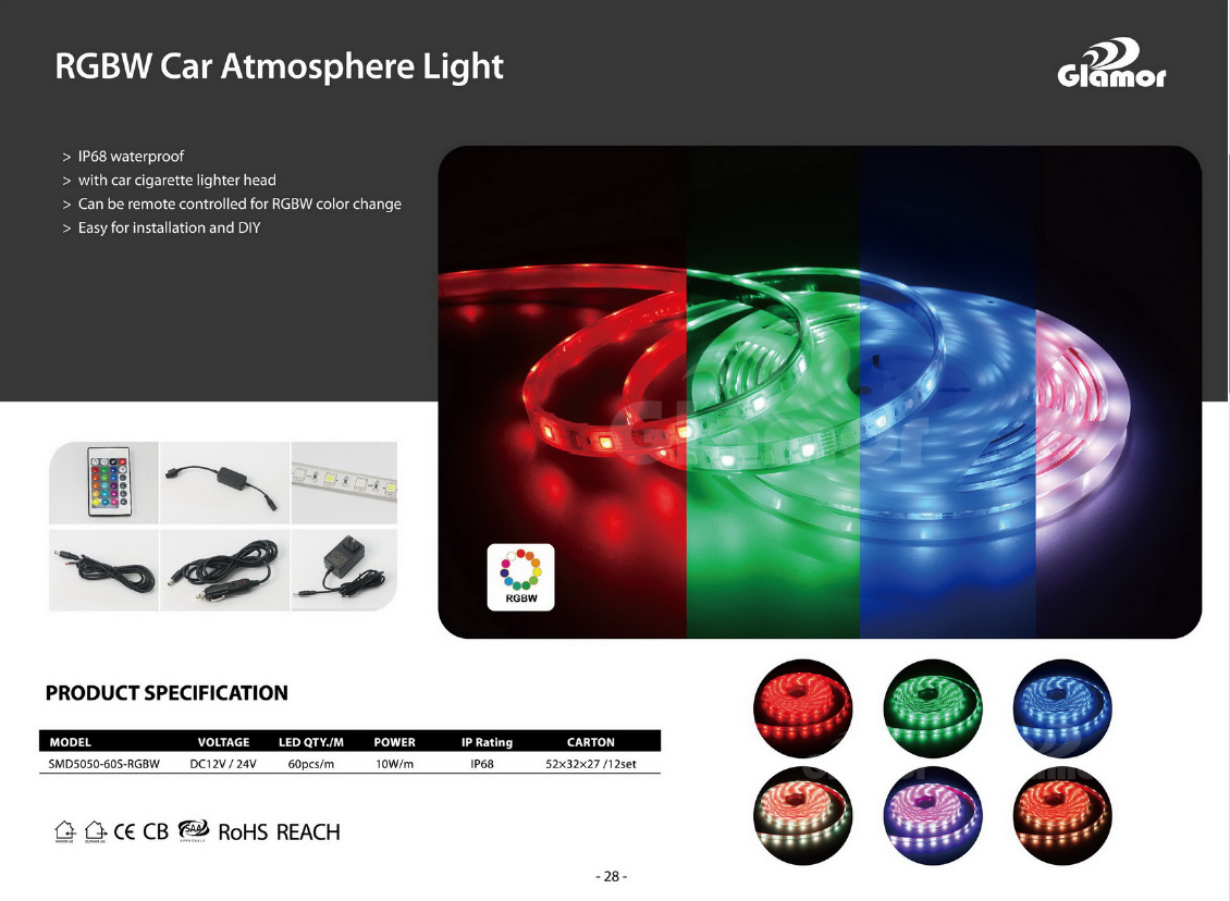 Đèn dải trang trí RGBW SMD5050 chất lượng IP68 cho ô tô DIY Nhà sản xuất | GLAMOR 9