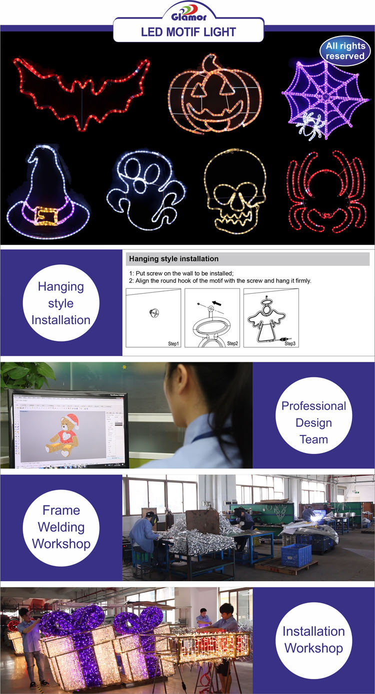 Alaabooyinka warshadda Farxada leh ee qurxinta Halloween ee iftiinka bandhiga 2D 3D motifs| Shirkadda Glamour Manufacture 10