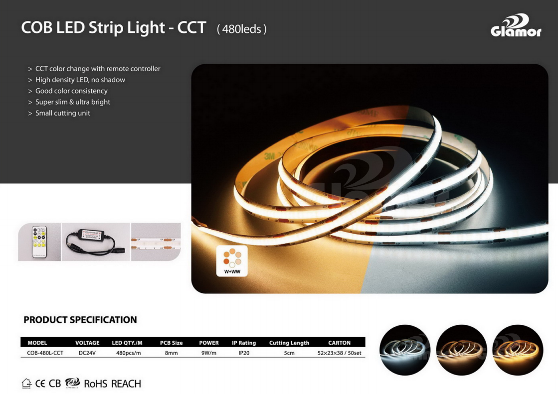 CCT COB LED Şerit Işığı 480 LED Yüksek Kalite Fabrika Fiyatı 4