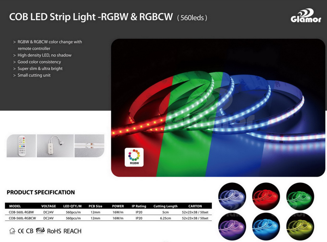 Tira de luces LED COB RGBW RGBCW 560 LED por metro 4