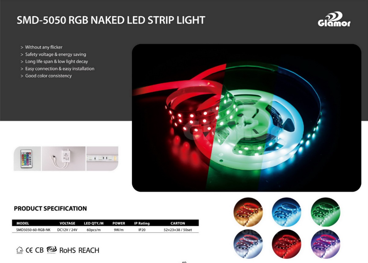 5050 rgb led ଷ୍ଟ୍ରିପ୍ସ ନିର୍ମାତା,IP20 | GLAMOR 9
