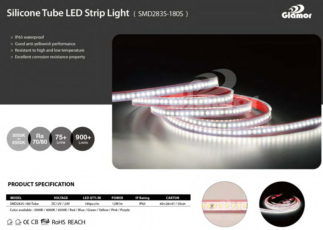 Striscia LED flessibile con tubo in silicone IP65 da 180 LED, alta luminosità, alta qualità 9