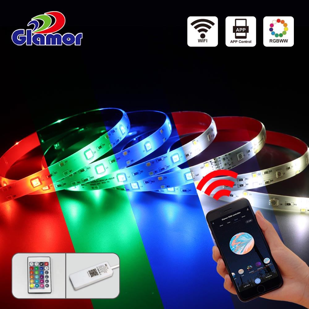 12V 24V Rainbow көп түстүү мыкты акылдуу LED тилкеси колдонмосу бар жарык, бөлмөнү же үйдү жасалгалоо үчүн башкарылган музыка, камсыздоо 9