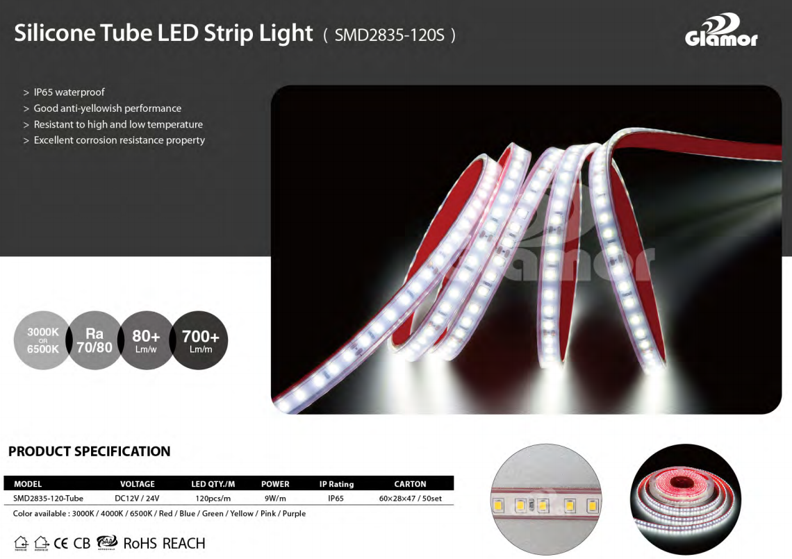 Λωρίδα LED σιλικόνης IP65 υψηλής φωτεινότητας, εύκαμπτη λωρίδα νέον σιλικόνης 9