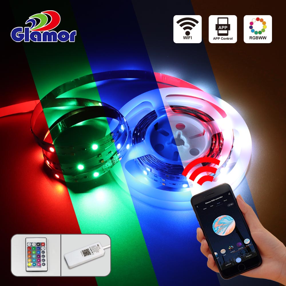 12V 24V Rainbow көп түстүү мыкты акылдуу LED тилкеси колдонмосу бар жарык, бөлмөнү же үйдү жасалгалоо үчүн башкарылган музыка, камсыздоо 7